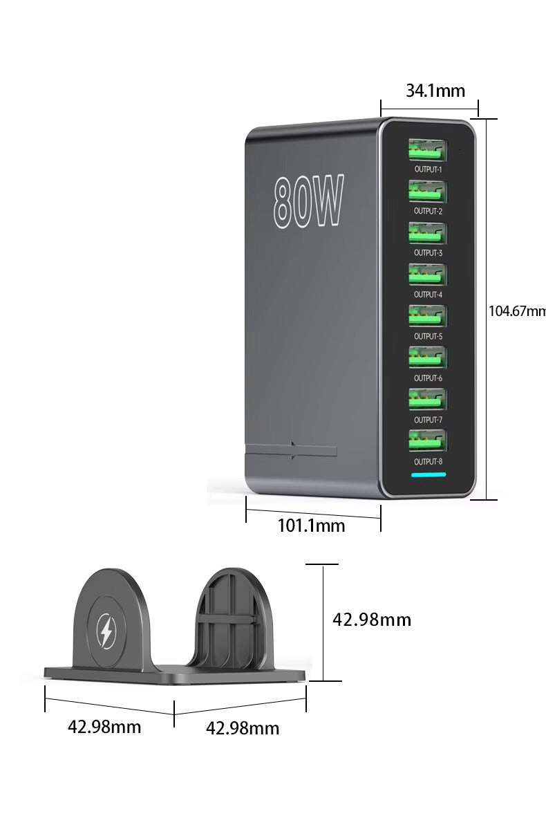 USB Charger 80W 8 Ports Desktop USB Charging Station with Multiple Port for Mobile Phones and Tablets